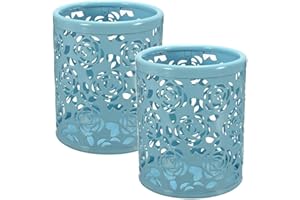 Pencil Holder Cute Hollow Floral Design Design Pen Holder Pencil Cup 2 pcs (Blue)