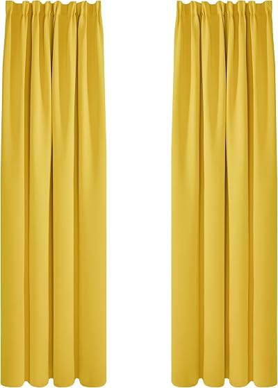 Deconovo Blackout Curtains 2 Panels 140x260 Pencil Pleat Rod Pocket Yellow