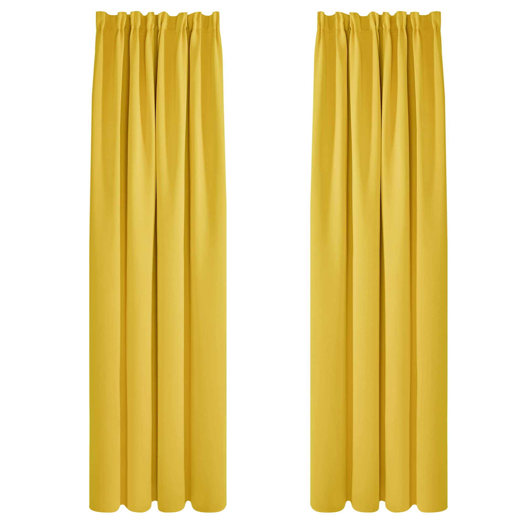 Deconovo Set of 2 Blackout Living Room Kitchen Curtains with Ruffle Tape Thermal Insulation Anti Cold Curtain, Bedroom, Bedroom, Modern, Mustard Yellow 140 x 245 cm