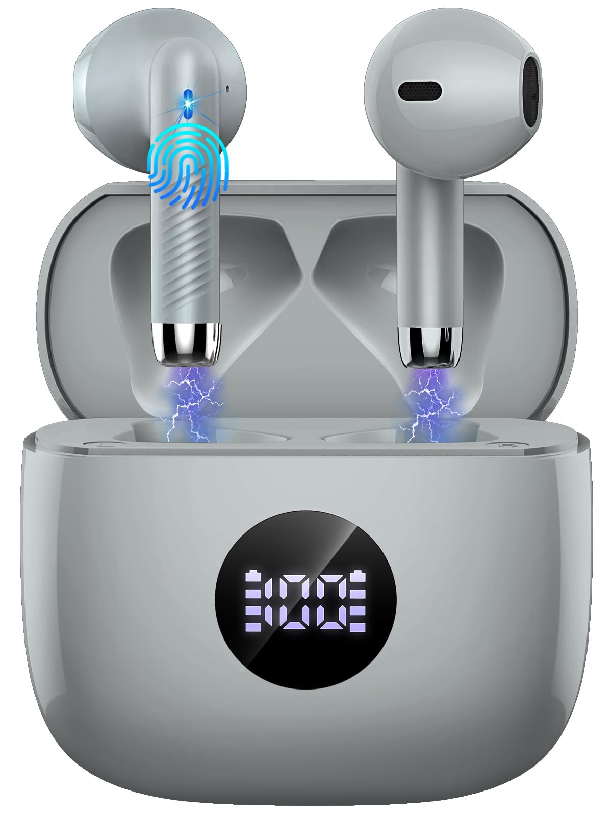 Wireless Earbuds, Bluetooth 5.4 Headphones in Ear with 4 ENC Noise Cancelling Mic, Bluetooth Earbuds 40H Playtime, Wireless Earphones with HiFi Stereo Deep Bass, IP7 Waterproof USB-C Fast Charge, Grey