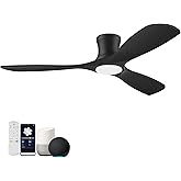 Hoenofly 52” Smart Wood Low Profile Ceiling Fan with Lights Remote,Quiet DC Motor,Outdoor Indoor Flush Mount Ceiling Fans Controlled by WIFI Alexa App,Modern Black for Bedroom Living Room Patio Porch