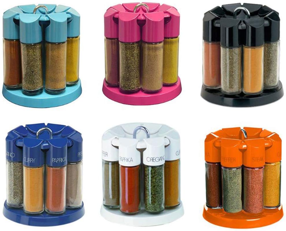 Haerdeying 8Pcs Cruet Salt PepSeasoning Condiment Box Spice Shaker Bottle with Holder Rack Kitchen Gadgets BBQ Accessory
