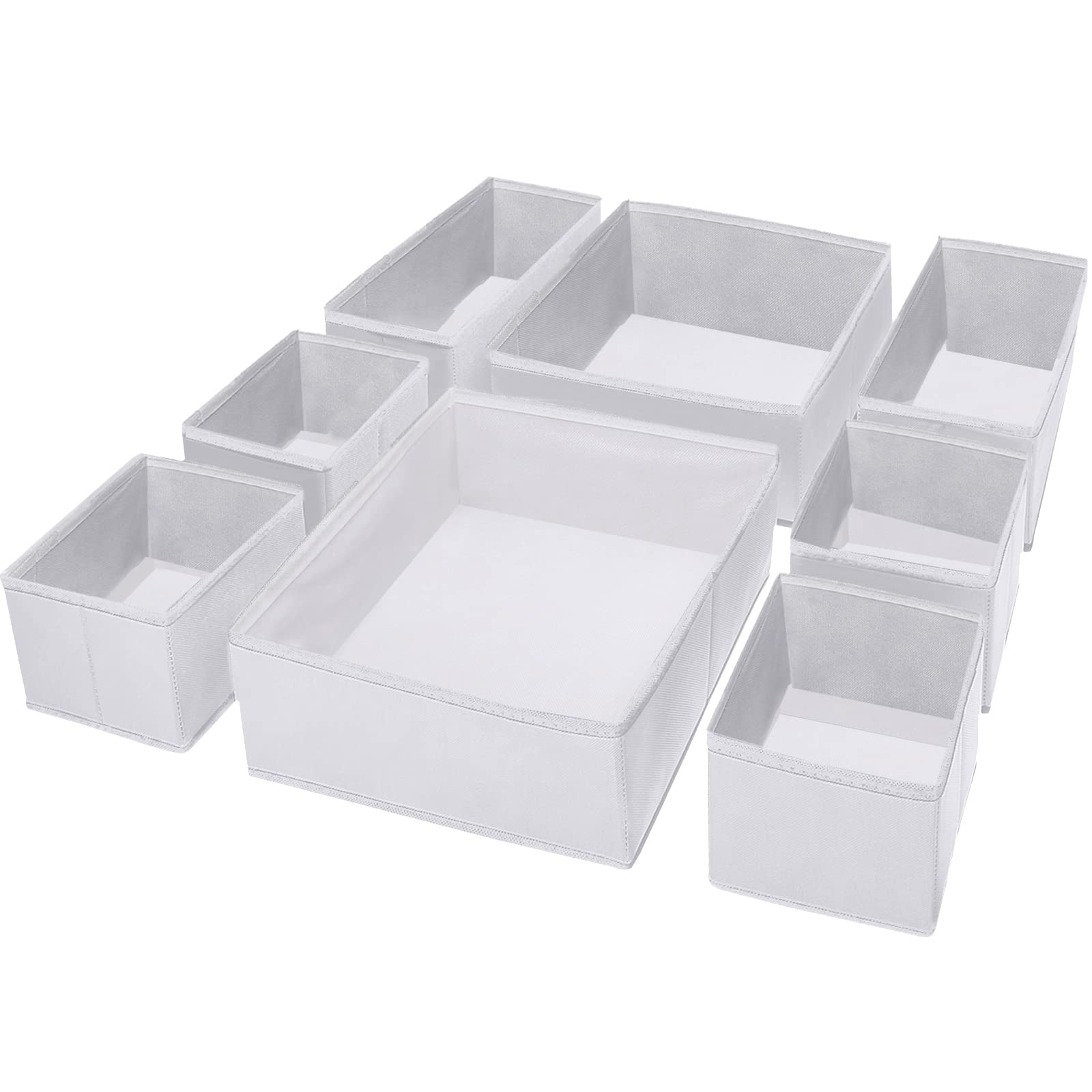 Puricon 8 Pack Drawer Organisers Storage Box for Underwear Clothes, Foldable Fabric Wardrobe Drawer Closet Divider Cubes Containers for Underwear, Bras, Socks, Scarves and Ties -White