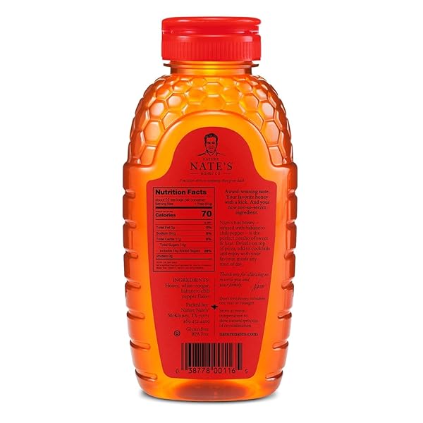 NATE’S HOT HONEY – 100% PURE HONEY INFUSED WITH HABANERO CHILI PEPPER FLAKES, AWARD-WINNING TASTE – 16 OZ SQUEEZE BOTTLE