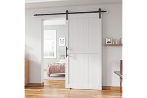 ALAMEDADT 40''x84'' Sliding Barn Door with 7 Ft Barn Door Hardware Kit& Handle& Floor Guides,Pre-Drilled Holes Easy Assembly - Include Installation Manual, Water-Proof PVC Surface, H-Frame, White
