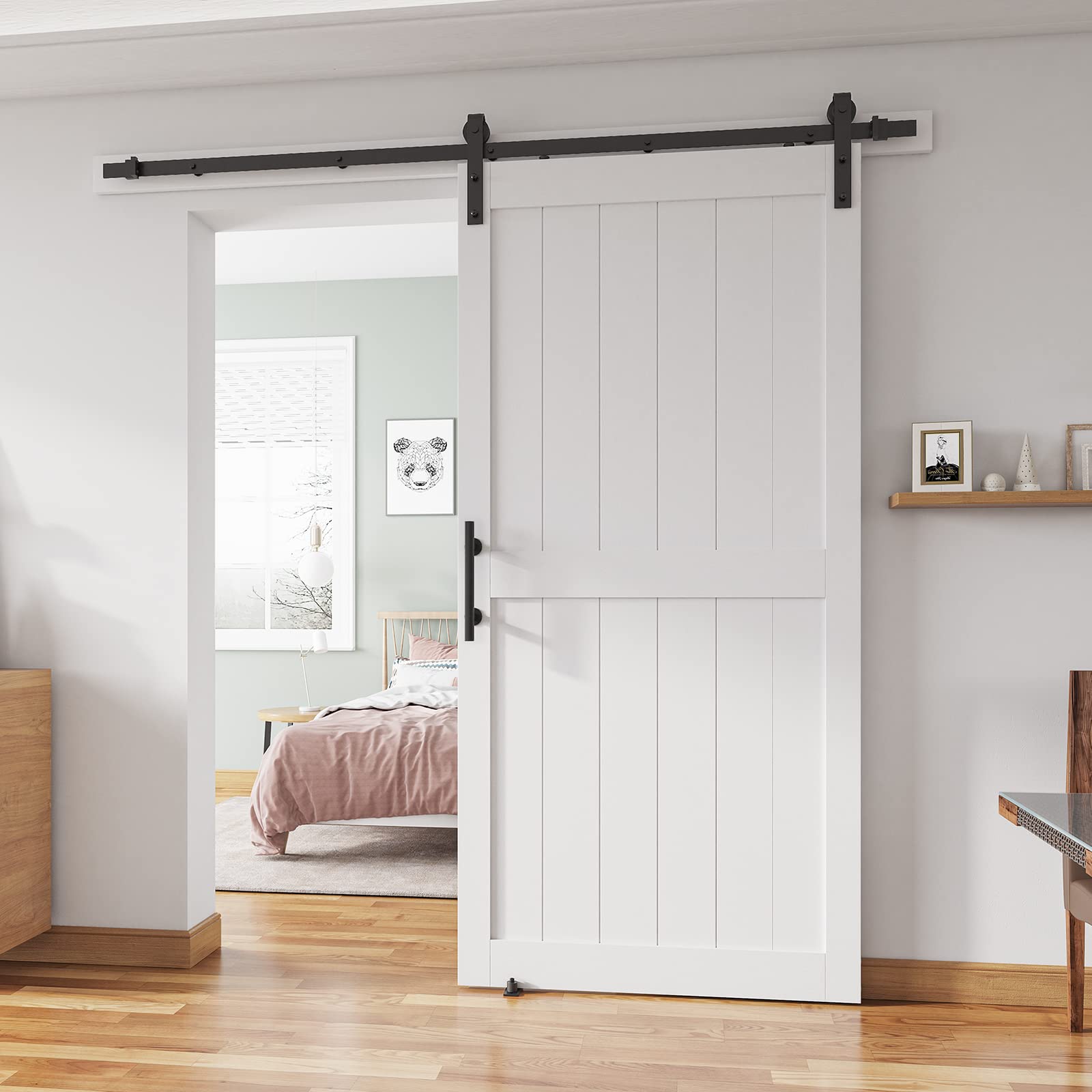 Photo 1 of ALAMEDADT 40''x84'' Sliding Barn Door with 7 Ft Barn Door Hardware Kit& Handle& Floor Guides,Pre-Drilled Holes Easy Assembly - Include Installation Manual, Water-Proof PVC Surface, H-Frame, White