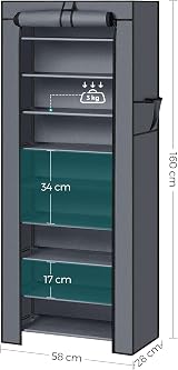 SONGMICS 10 Tier Shoe Rack Cabinet Grey RXJ10G 27-35 Pairs Free Standing view 5