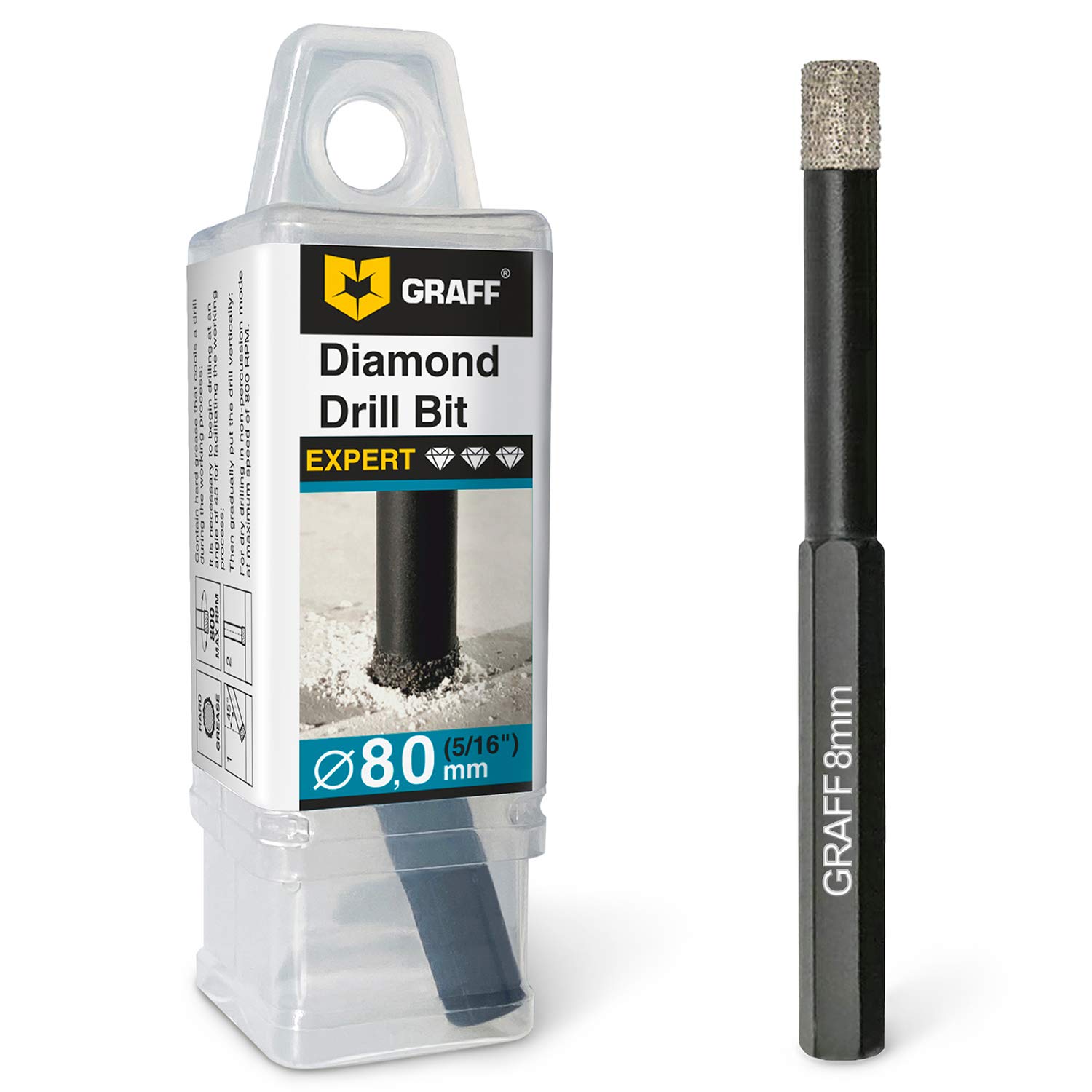 GRAFF Diamond Drill Bit for Porcelain Tile Ceramic Marble Brick 8mm