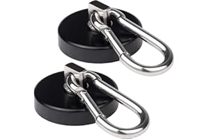 WELLZEER Magnetic Hooks 170lbs Heavy Duty Black Magnet Hooks with Swiveling Carabiner for Hanging Refrigerator Strong Large Neodymium Magnet (170LBS-2PACK-BLACK)