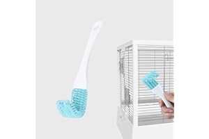 YOOSO WING Stainless Steel Bird Cage Cleaner with Long Handle - Dual Head Brush & Scraper for Parrot Cages, Perch Cleaning Tool–Durable Cage Cleaning Tool & Accessory (1, Blue)