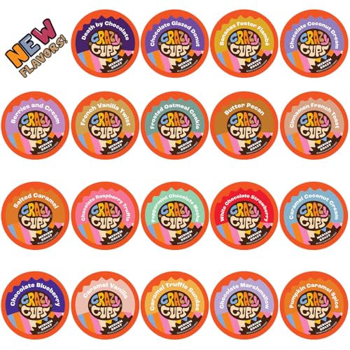 CRAZY CUPS FLAVORED COFFEE IN SINGLE SERVE COFFEE PODS – FLAVOR COFFEE VARIETY PACK FOR KEURIG K CUPS MACHINE, 20 COUNT