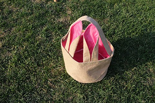 Easter Egg Basket for Kids Bunny Burlap Bag to Carry Eggs Candy and Gifts (Pink)
