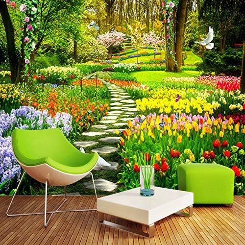 Wall Mural 3D Garden Park Small Road Scenery Photography Background Photo Wallpaper for Wall Painting Living Room Bedroom(W)140x(H)100cm