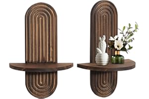 YYBD 2 Pcs Boho Wall Shelf Dark Brown Wood Rainbow Shelves Wall Mount Arch Floating Shelves Decorative Bohemian Hanging Holde