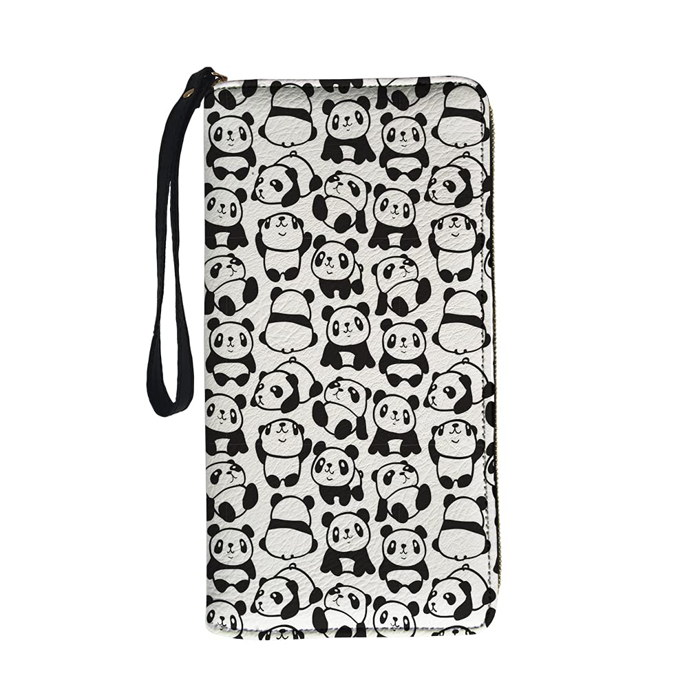 Jeiento Womens Leather Wallets Cute Panda Print Long Style Puse Clutch Bag for Lady Girls Outdoor Money Clip Phone Card Holder Zip Around