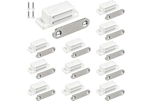 QEDT Cabinet Magnetic Latch - 12 Pack White Cabinet Door Magnets Catch for Closure Cupboards Drawers Kitchen Bathroom and Shu