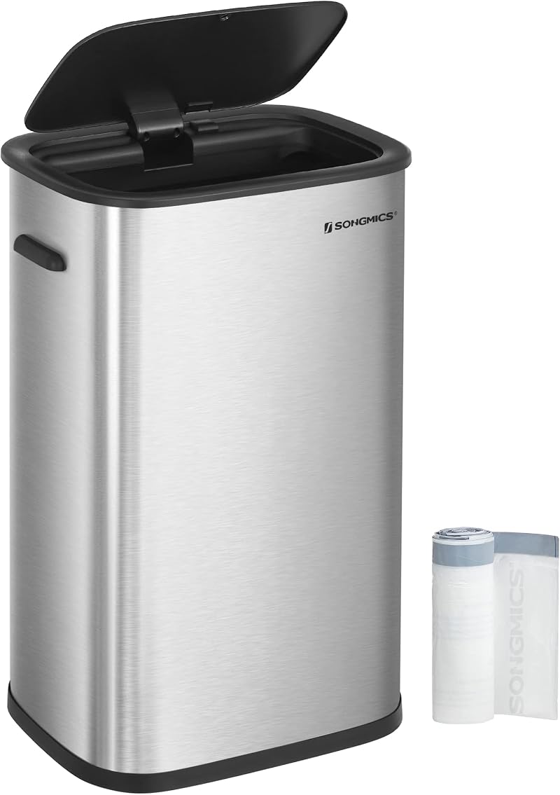 SONGMICS 50L Sensor Kitchen Bin with Soft-Close Lid Stainless Steel