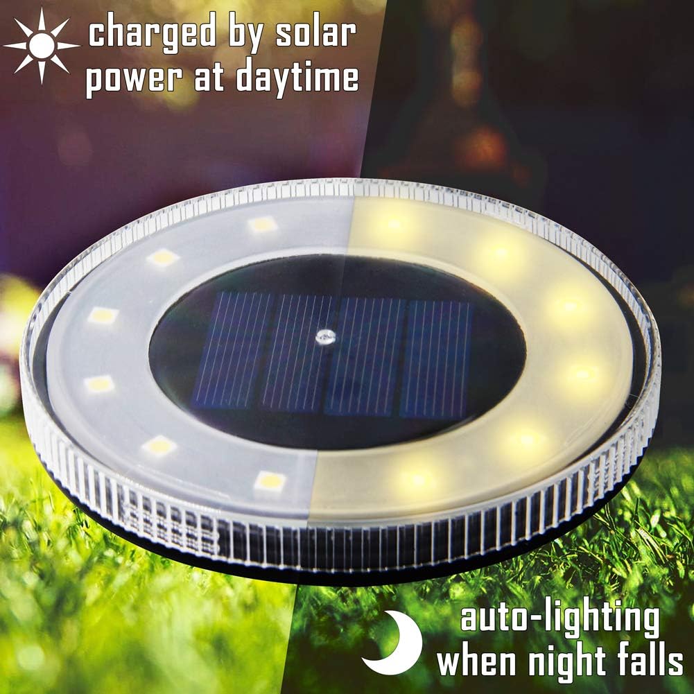 MAGGIFT 8 Pack Solar Disk Lights Outdoor, 12 LED Ground Light, IP68
