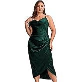 Floerns Women's Plus Size Satin Spaghetti Strap Cowl Neck Wrap Party Cami Dress