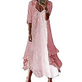 Women's Boho Floral Two-Piece Set Wedding Guest Maxi Dress Summer Cocktail Formal Dress with Chiffon Jacket