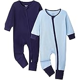 Bafeicao Baby Rayon of Bamboo Pajamas Sleeper with Mitten Cuffs Ribbed 2 Way Zipper Romper Long Sleeve Footless Pjs Sleepers