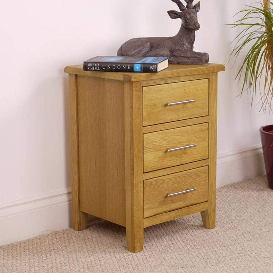 Nebraska Modern Oak Bedside Table / 3 Drawer Bedside Unit/Bedroom Furniture Lamp Cabinet