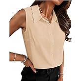 HOTOUCH Womens Sleeveless Button Down Shirt Tops V Neck Business Casual Collared Blouses Tank Top