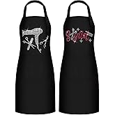 Coume 2 Pcs Hair Stylist Apron Hairstylist Salon Apron with Rhinestone Tools 3 Pockets Waterproof Hairdresser Barber