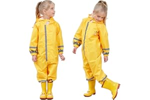 Hovkib Toddler Rain Suit with Hood Waterproof Coverall Kids Baby Jumpsuit One Piece Rainsuit Outdoors Rain Wear