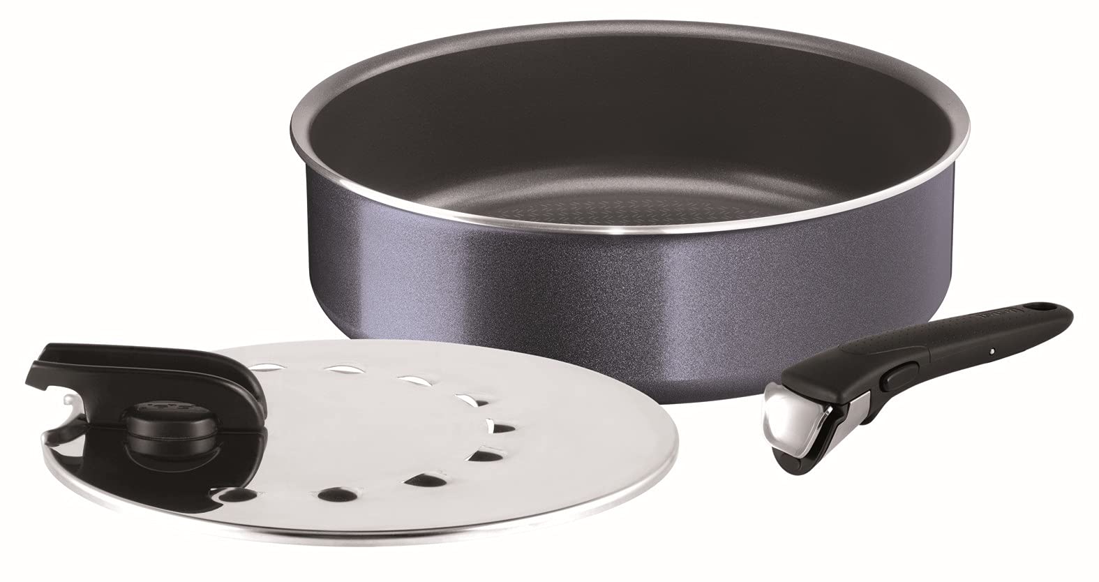 Tefal-L2319102-Ingenio Elegance Sauté Pan 26 cm + 1 Handle + 1 26 cm Lid, Grey Glitter, All Heat Sources Except Induction