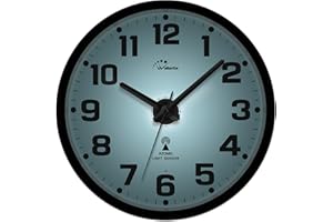 WallarGe Atomic Wall Clock with Night Light - Silent Lighted up Wall Clock Glow in The Dark, Battery Operated, AUTO DST, 12 Inch