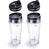 2 Pack 16 oz Blender Cups with Leakproof Sip Lids Compatible with Nutri Ninja, Replacement Single Serve Cups for BL660 BL663