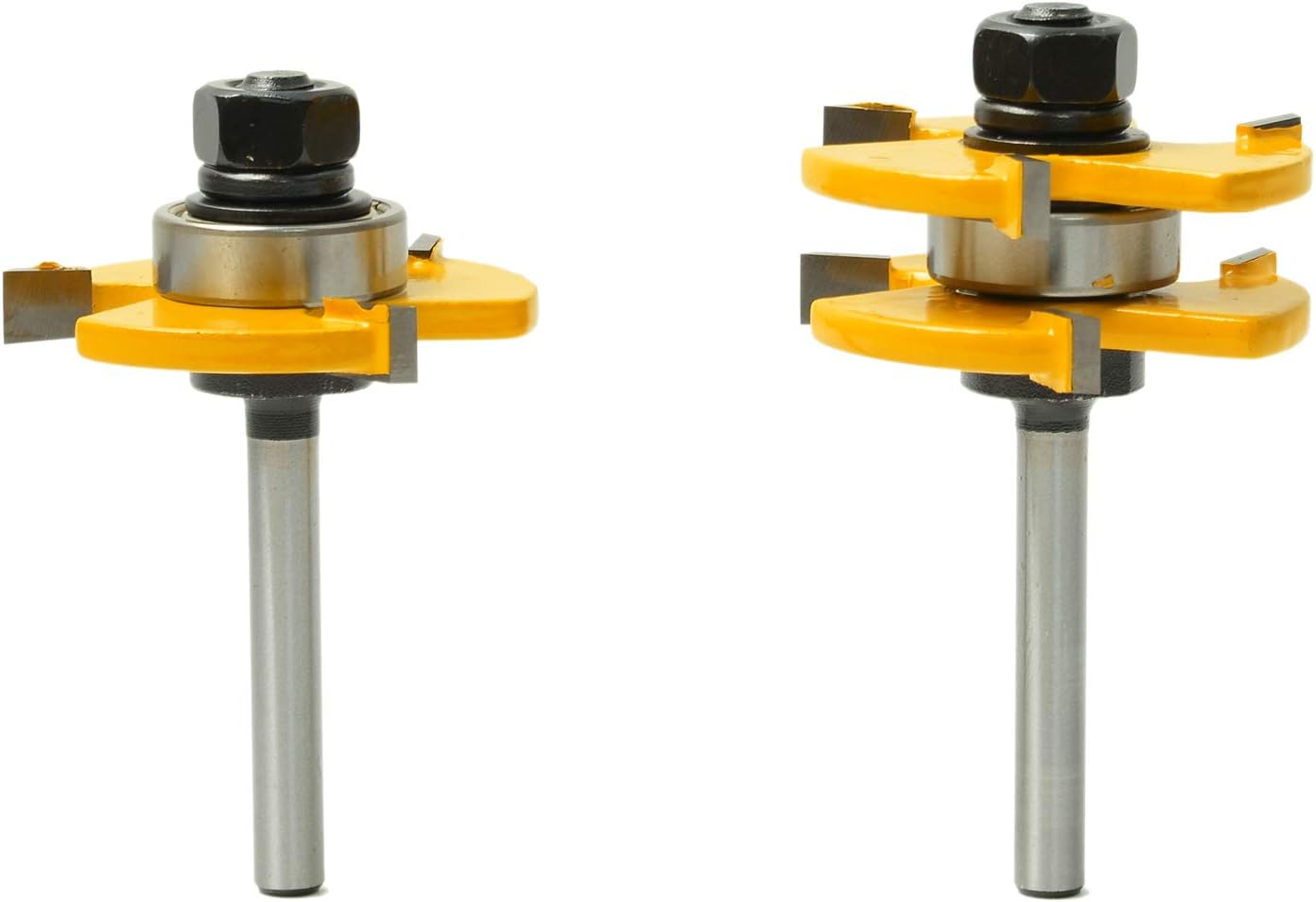 LoveDeal 1/4 Inch Shank Tongue and Groove Router Bit Set, 3 Teeth T Shape Molding Wood Milling Cutter, Adjustable Wood Door Flooring Woodworking Tool, for Kitchen, Bathroom, Cabinet(2 PCS)