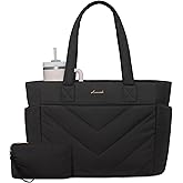 LOVEVOOK Tote Bag for Women, Puffer Work Travel Handbag with Zipper for Teacher Nurse, Quilted Cute Laptop Shoulder Gym Bag