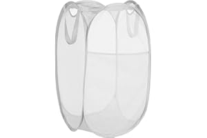 BATTOO Deluxe Strong Laundry Basket Collapsible, Foldable Mesh Pop up Laundry Hamper with Durable Handles for Laundry, Bathroom, Bedroom Room, Dorm or Travel White