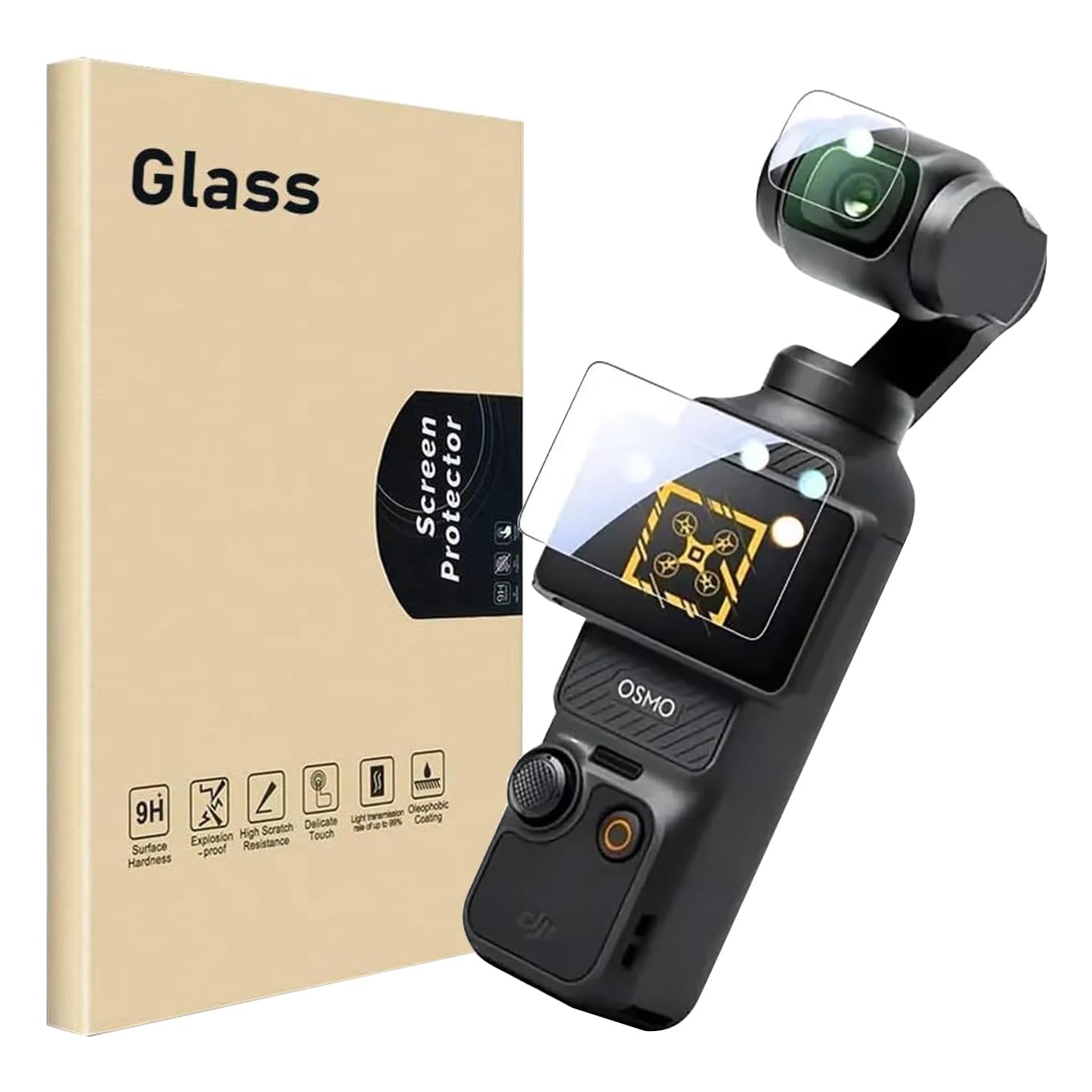 SEIAIYG Compatible with DJI Osmo Pocket 3 Screen Protector + Camera Lens Protector, HD Clear Tempered Glass Film, Anti-Scratch, Bubble Free, Case Friendly (2-Pack Each)