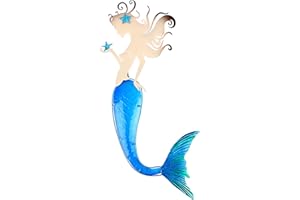 John's Studio Mermaid Wall Decor Outdoor Metal Fish Bathroom Hanging Art Glass Blue Ocean Theme Decorations for Home, Pool and Patio