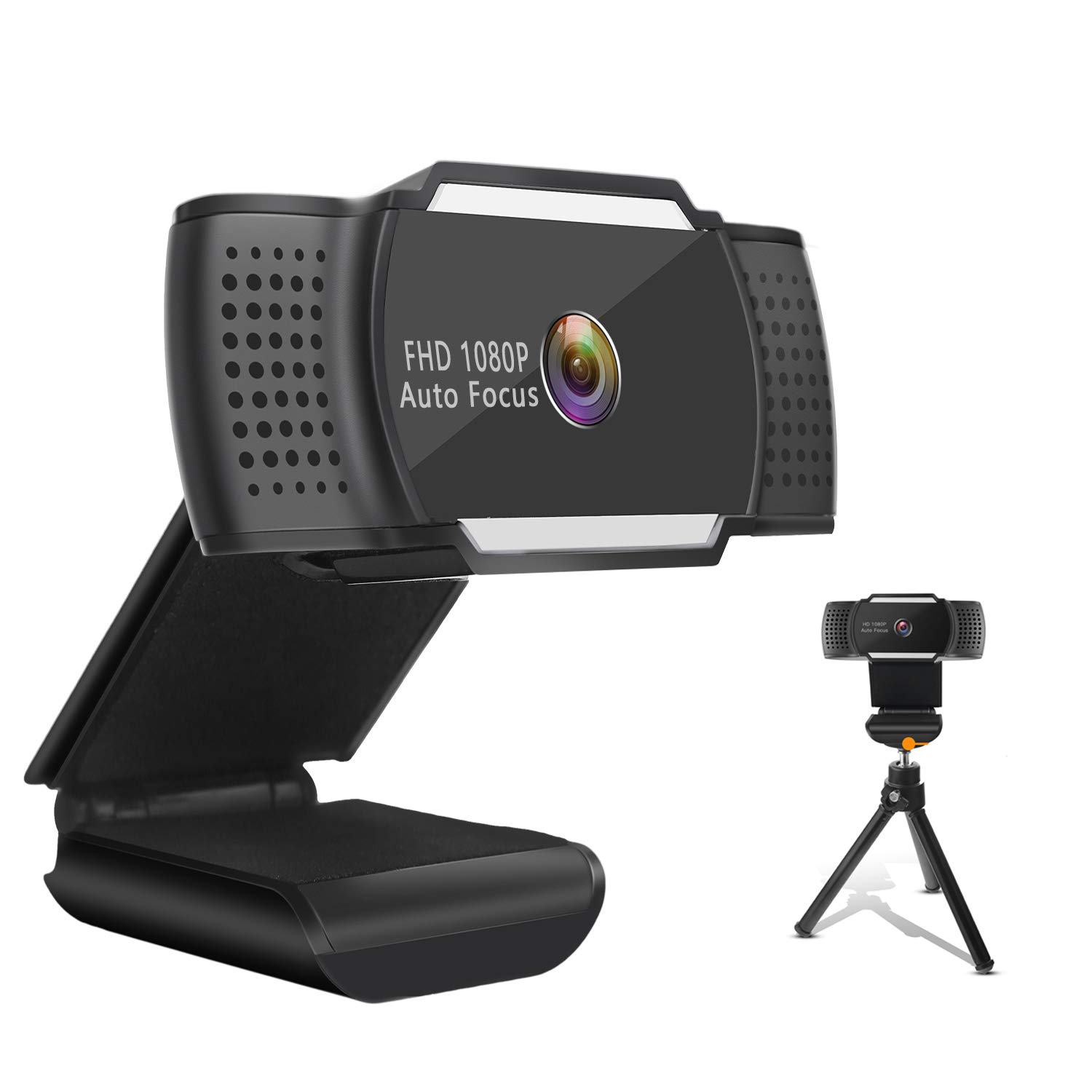 FHD Webcam 1080P with Microphone, Auto Focus USB Plug and Play 110-degree Wide Angle PC Laptop Desktop Web Camera for Online Teaching Live Streaming Video Conference Recording Gaming Skype with Tripod