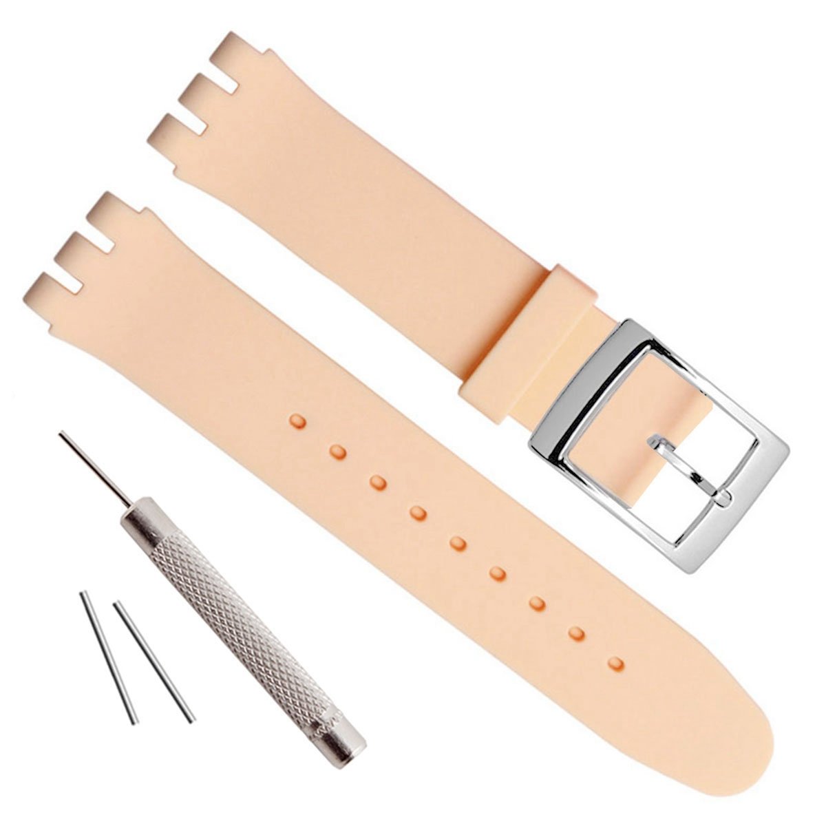 Green Olive Silver Plated Stainless Steel Buckle Waterproof Silicone Rubber Watch Strap Watch Band (17mm, Ivory)