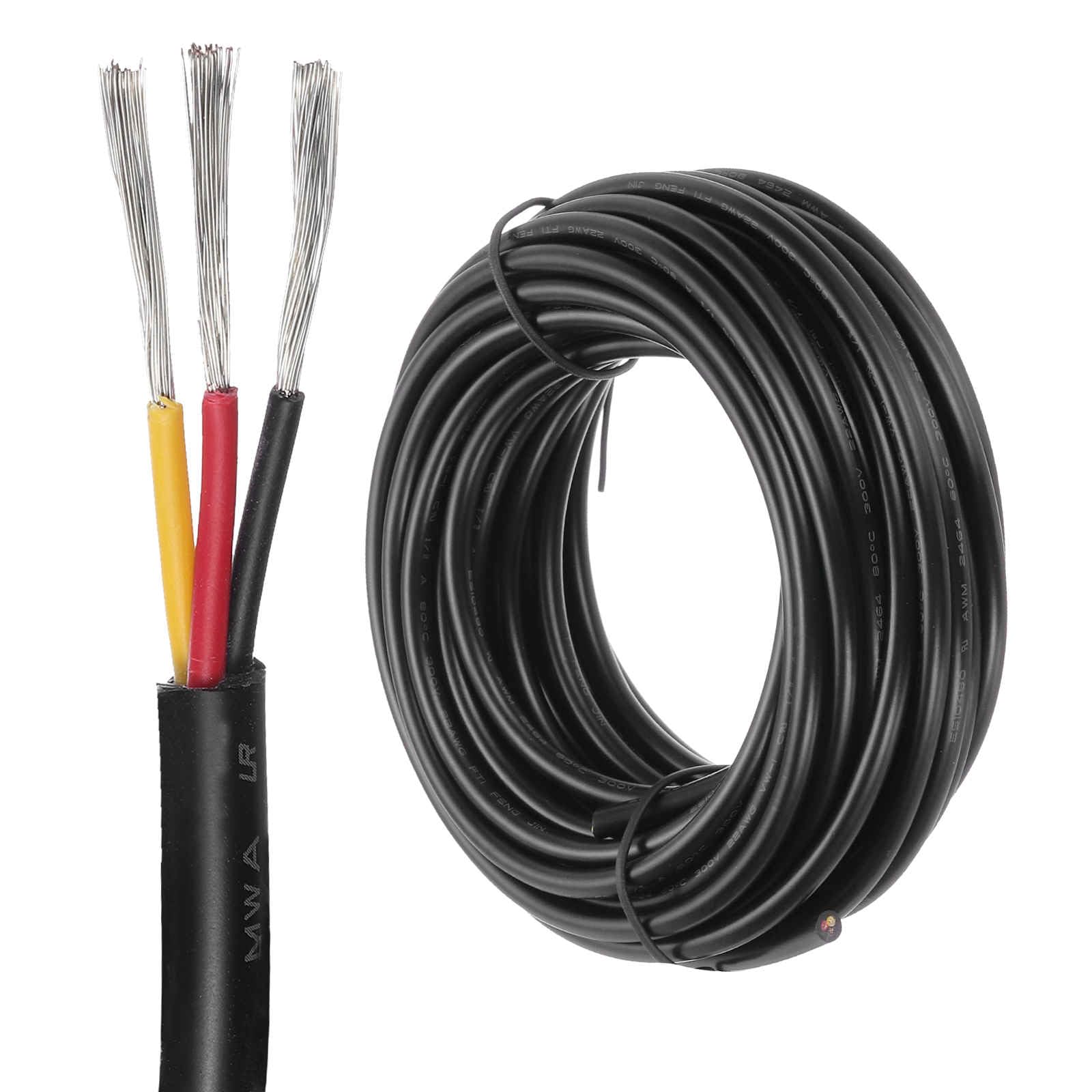 DMiotech 22 Gauge Wire Electrical Wire 3 Conductor, 22 AWG Extension Cable Cord 25 Ft/7.6 m UL2464 300V Stranded Tinned Copper Wire for LED Lighting Automotive