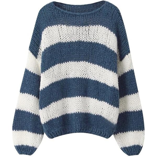 Women Y2K Striped Sweater 90s Vintage Aesthetic Long Sleeve V-Neck