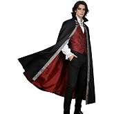 L'VOW Gothic Vampire Cape with Stand-Up Collar Medieval Red Lined Cloak | Halloween, Renaissance, Victorian, LARP, Fantasy, for Dracula, Demon, Wizard, Baroque Noble, Women Men Ren Faire Costume