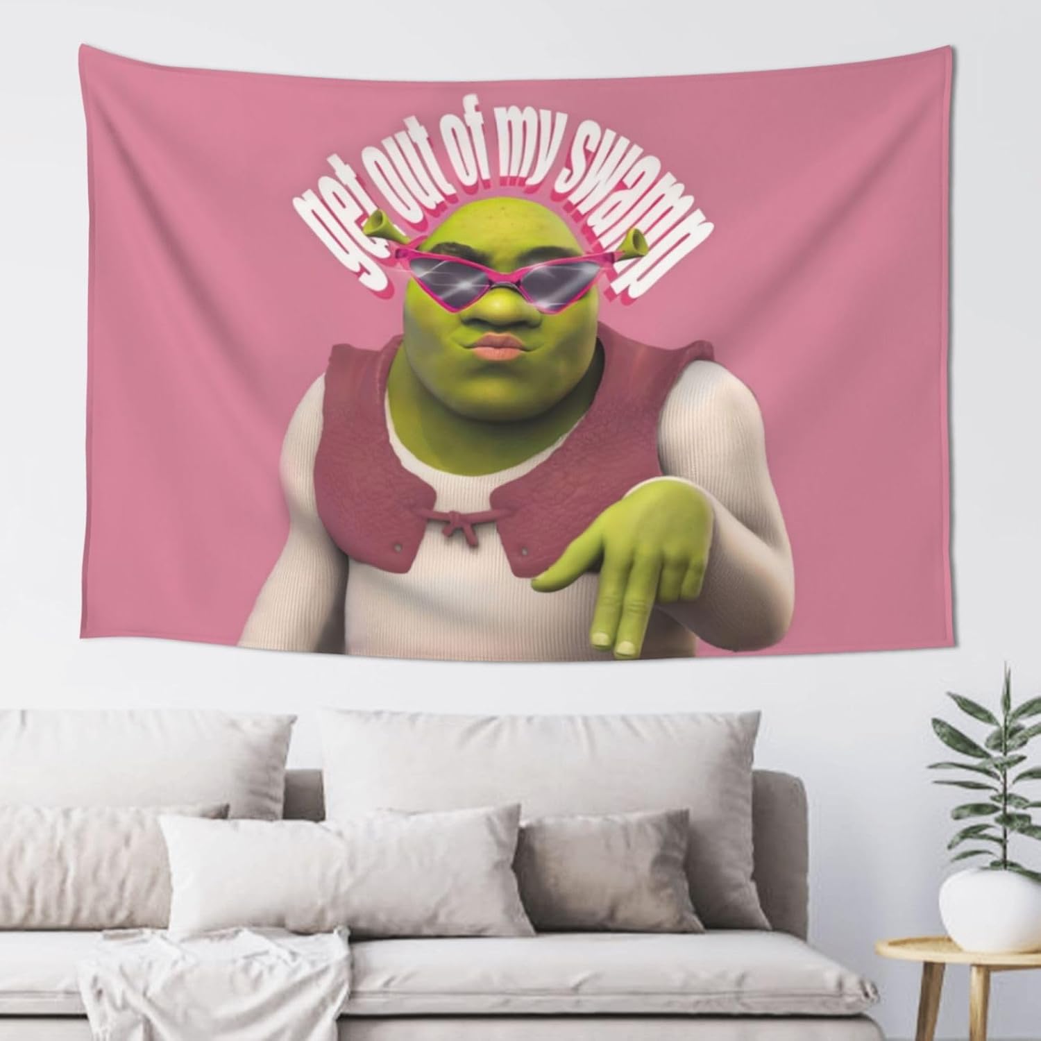 Tapestries - Shrek Pink Get Out Of My Swamp Tapestry 60x40in Funny Meme Tapestries Wall Hanging Natural Landscape Bedroom Living Room Dormitory Decoration