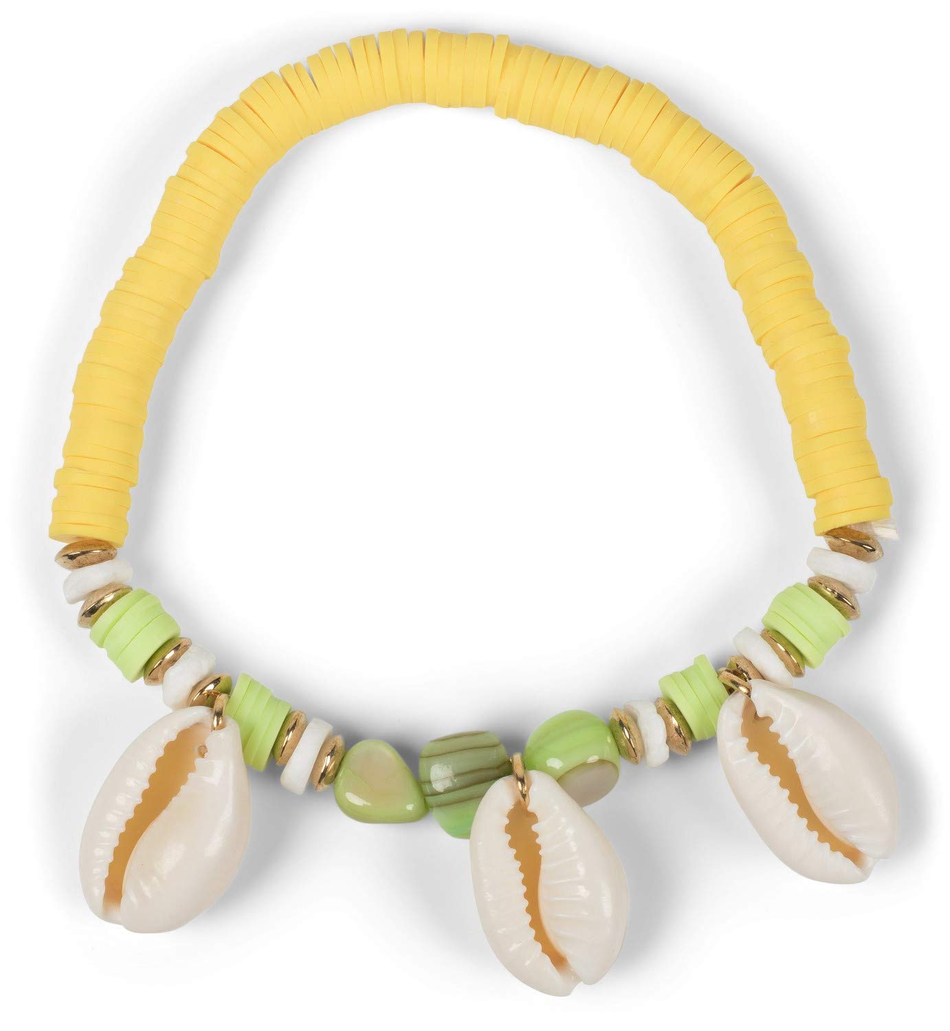 styleBREAKER Ladies bracelet with 3 shells and different beads, elastic band, stretch bracelet, beach bracelet, jewelry 05040180, color:Yellow-Mint