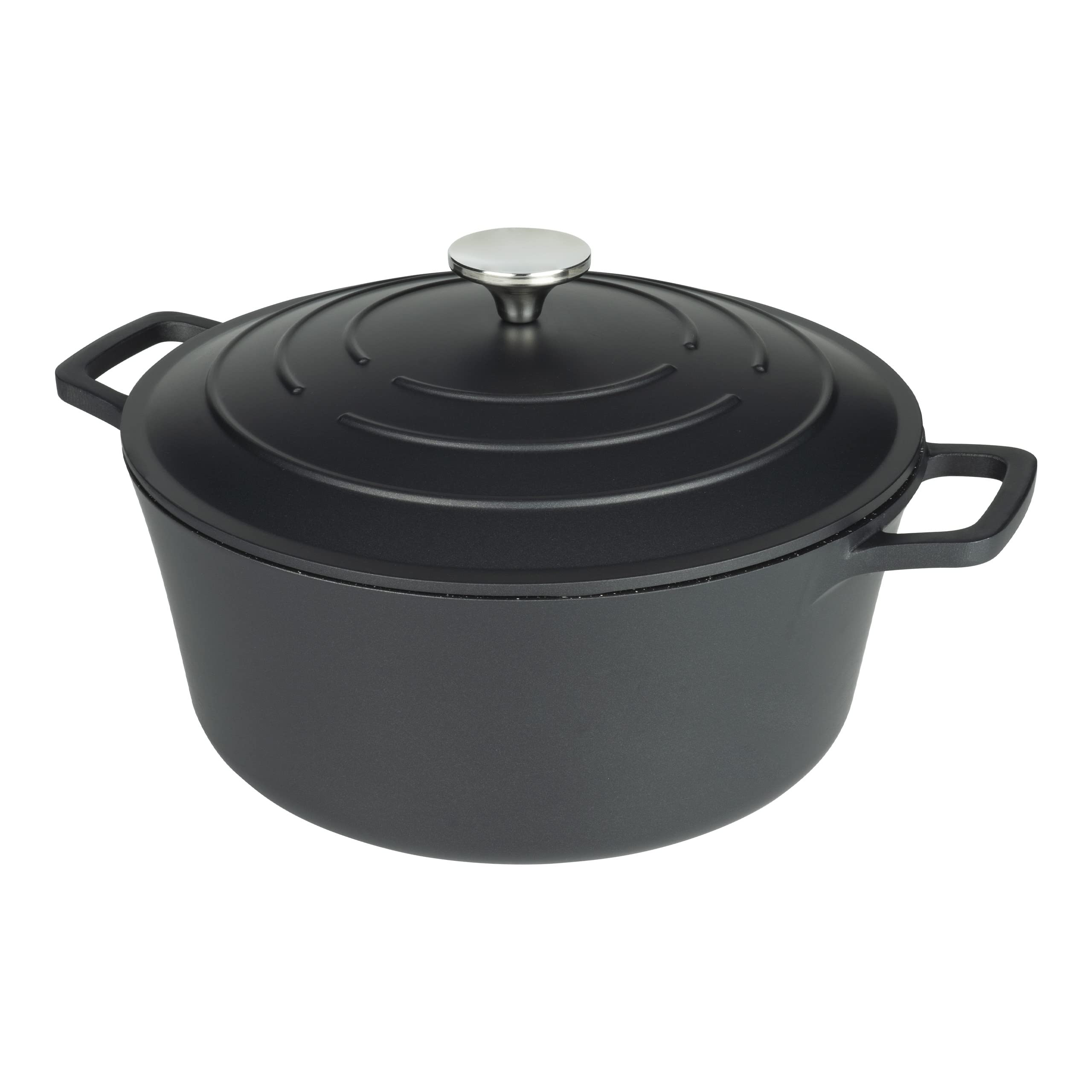 Commichef XR-720BK 20cm Cast Aluminium Round Casserole Dish, Suitable for Oven and All Types of Hob, Perfect for Stews and Casseroles, Black