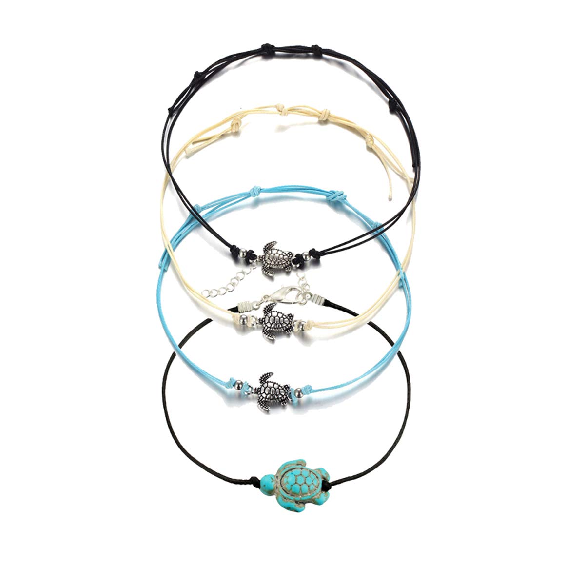 Meetlight 4Pcs Bead Anklet Women Turtle Ankle Bracelet with Wax Rope Bohemian Foot Chain Set
