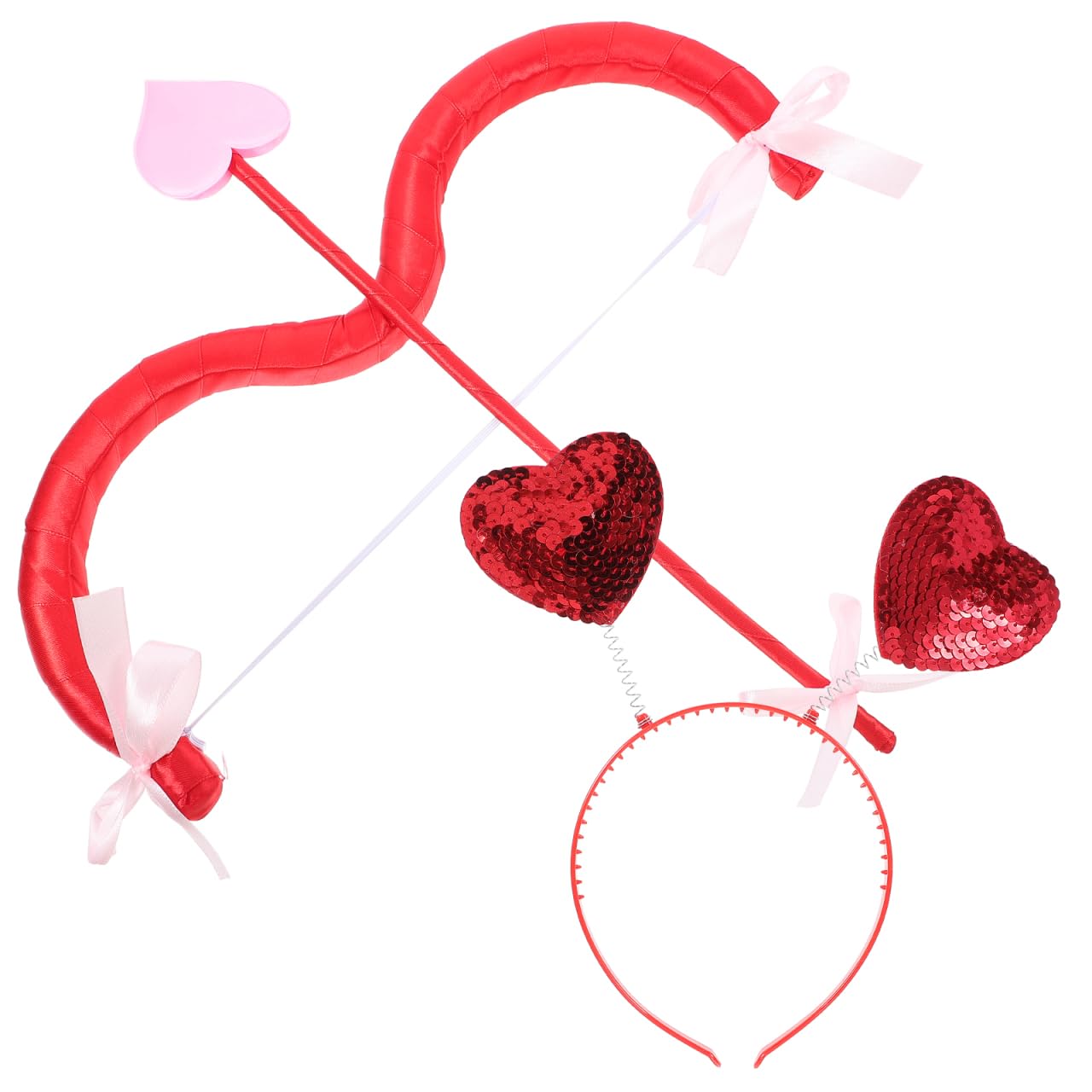 BESTOYARD Cupid Costume Accessories, Heart-Shaped Arrows Bow Set with Heart Bopper Headband, Valentine's Day Cupid Photo Props for Women, Kids