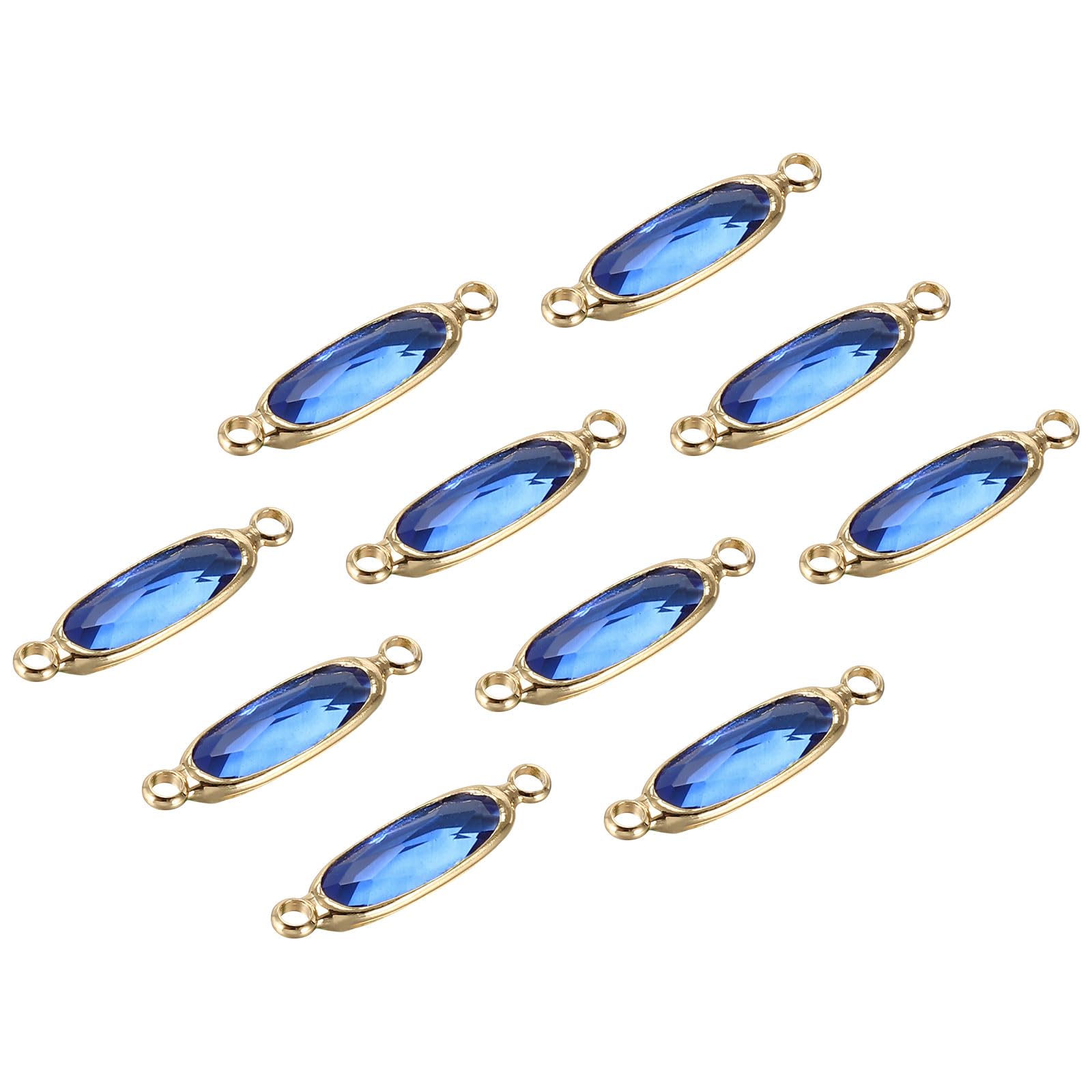 PATIKIL Birthstone Connector Link, 10Pcs Diamond Clear Charm Links, Round Glass Findings Crystal Bead Link for Drop Dangle Pendants, Dark Blue