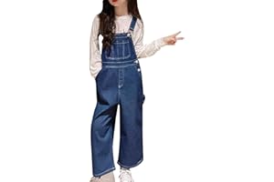 Denim Overall for Teen Girls Bib Wide Leg Adjustable Strap Jean Jumpsuits Tween Trendy Dungarees Pants with Suspender Buttons