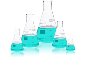 LABINVO Narrow Mouth Graduated Glass Erlenmeyer Flask Set, with Marking Spot, 1pc of Vol.50 150 250 500 1000 ml, 3.3 Borosilicate Glass,IN-EFNS01